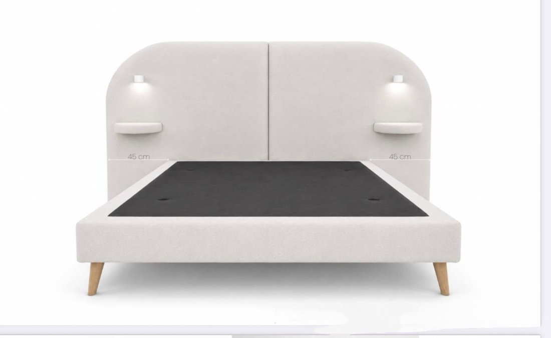 Cabezal Capri — tapizado con mesitas y luces de lectura integradas