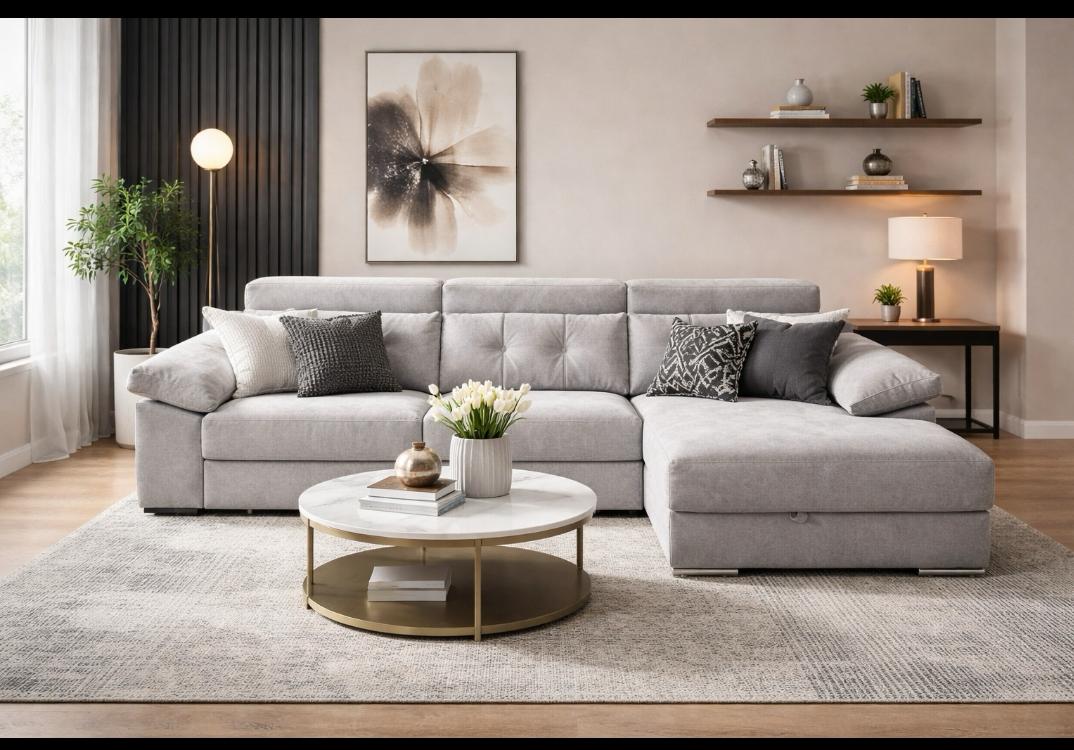 Sofá con chaiselongue en salón